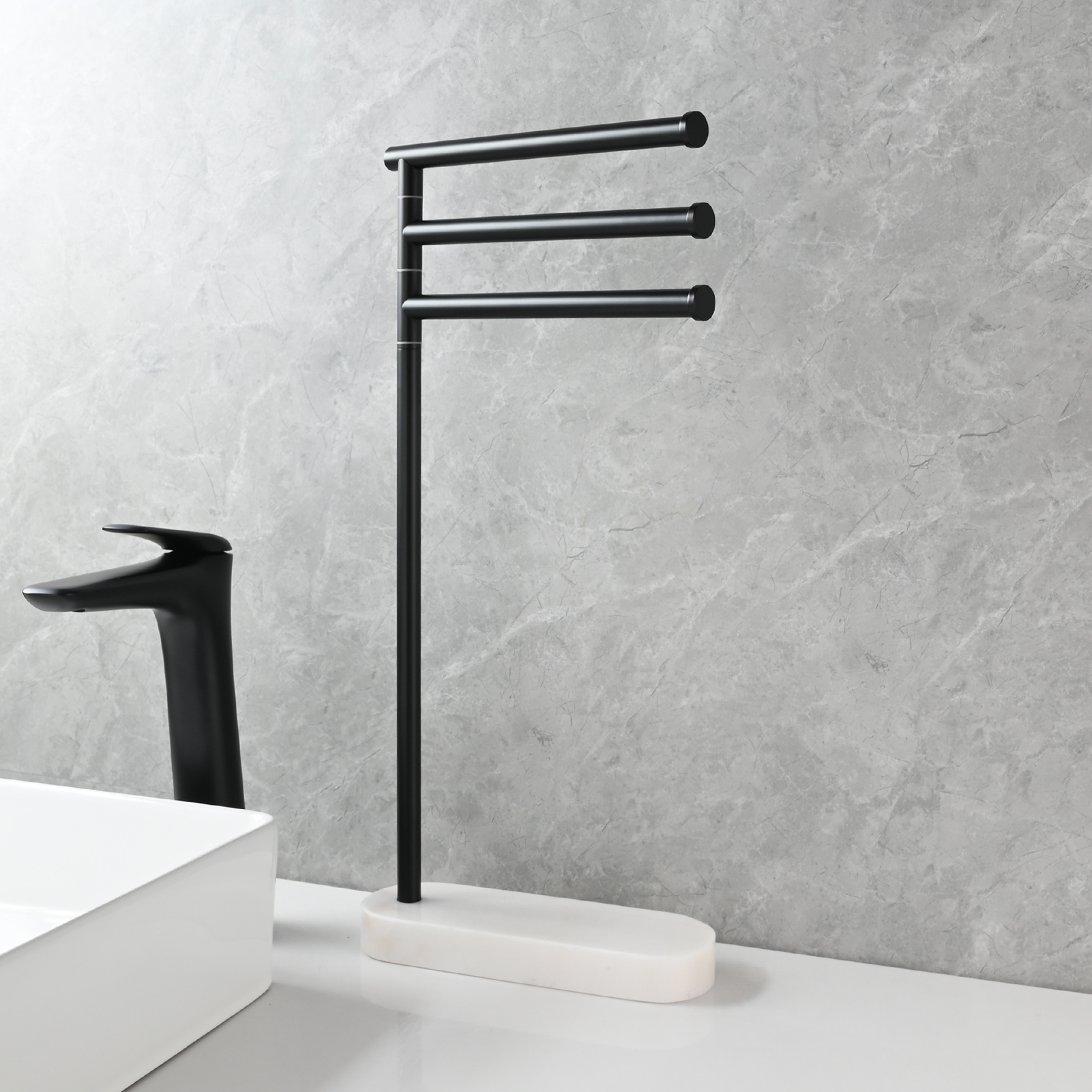 Tecmolog Stainlee Steel Marble Towel Rack,Standing Towel Rack Double or (Three) Rod for Bathroom Floor