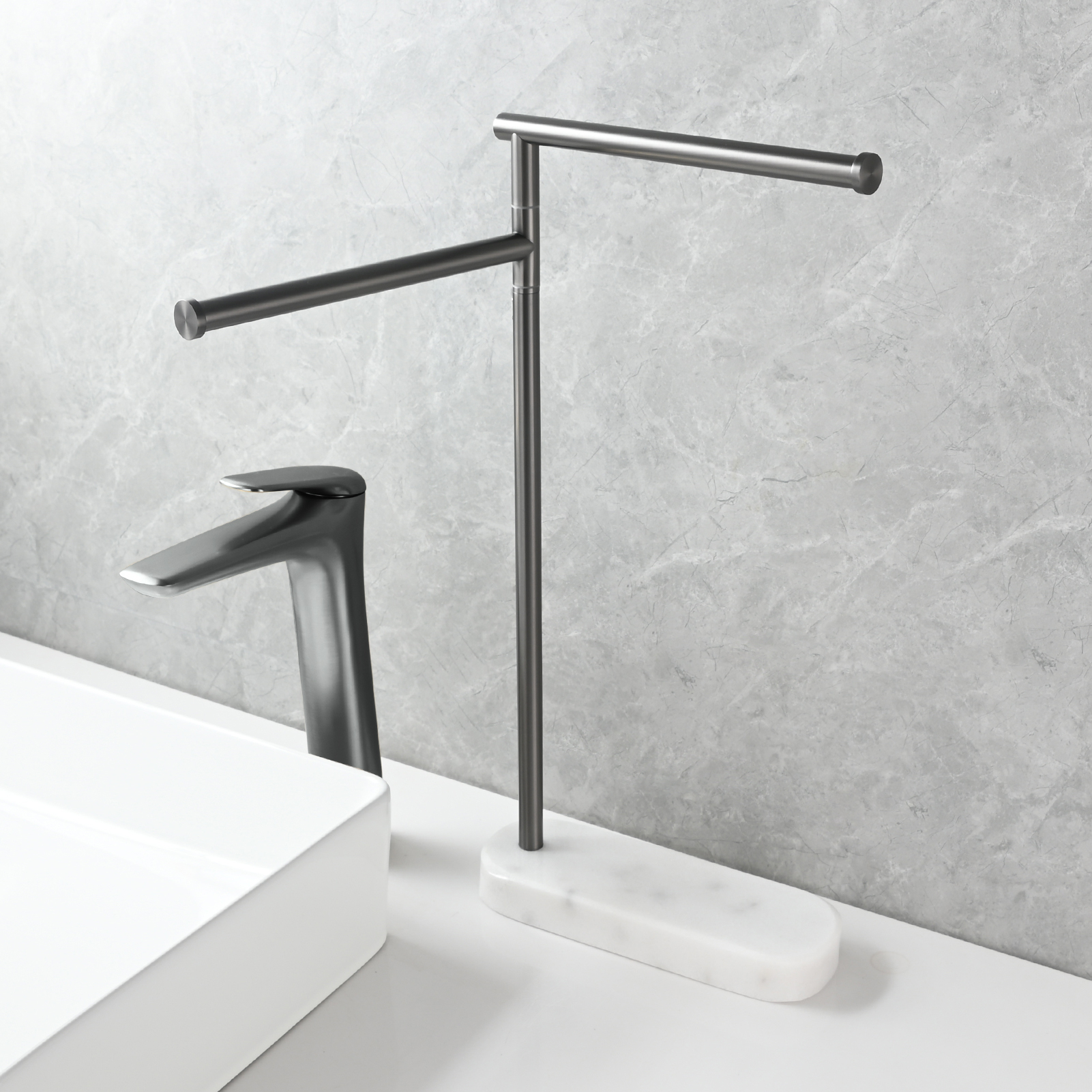 Tecmolog Stainlee Steel Marble Towel Rack,Standing Towel Rack Double or (Three) Rod for Bathroom Floor