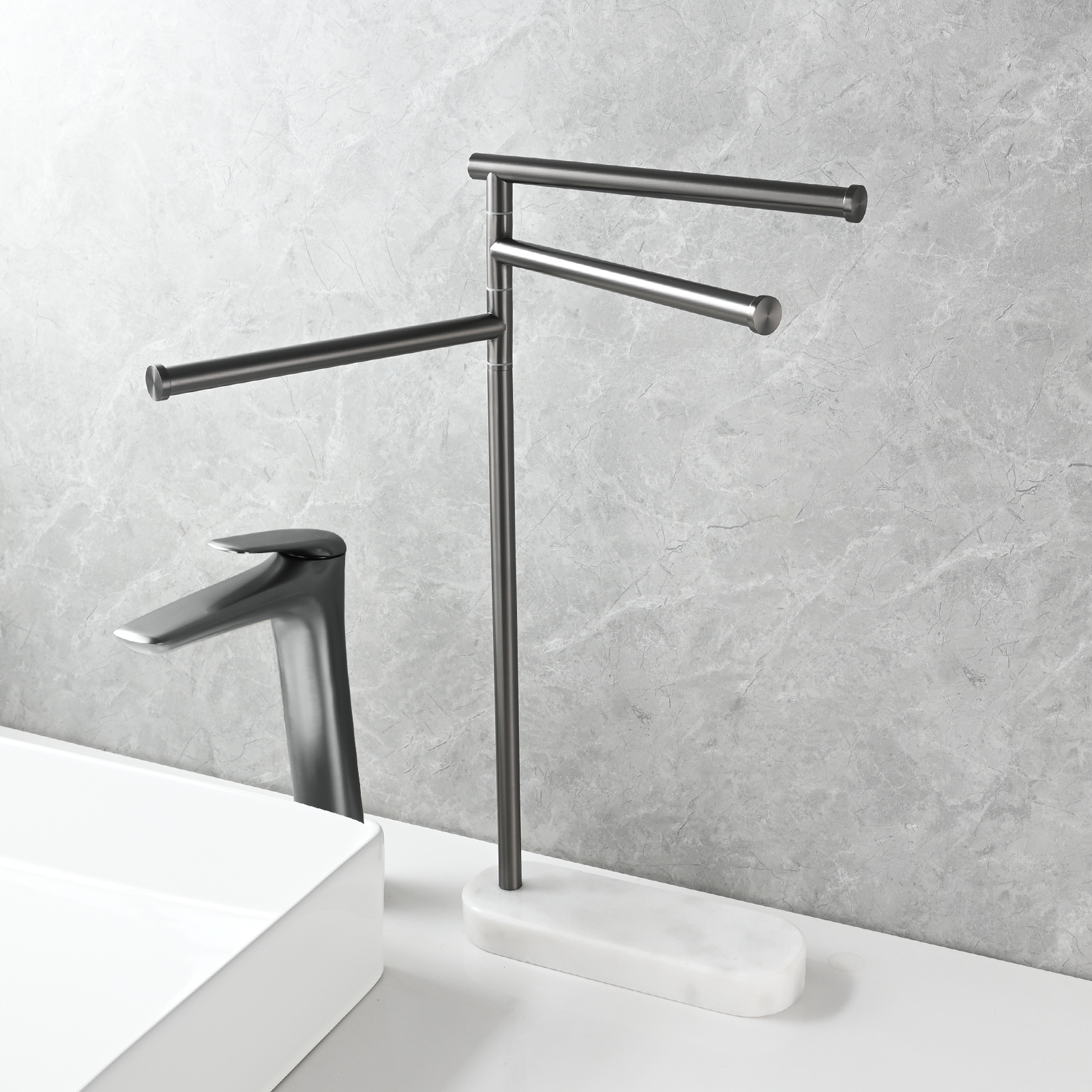 Tecmolog Stainlee Steel Marble Towel Rack,Standing Towel Rack Double or (Three) Rod for Bathroom Floor