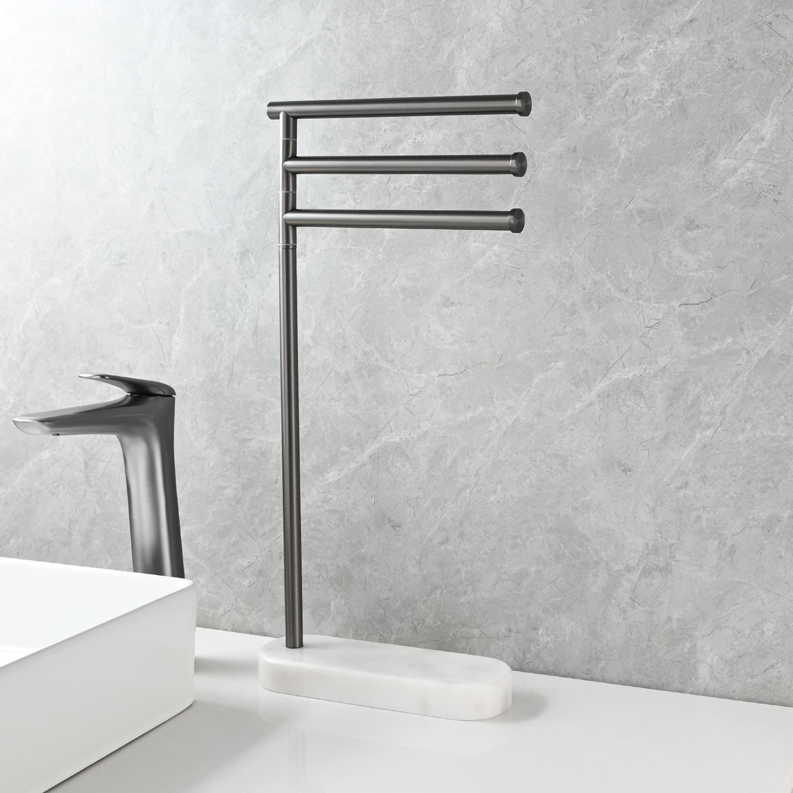 Tecmolog Stainlee Steel Marble Towel Rack,Standing Towel Rack Double or (Three) Rod for Bathroom Floor