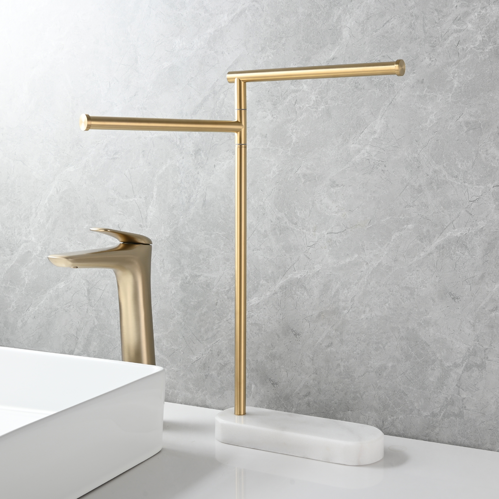 Tecmolog Stainlee Steel Marble Towel Rack,Standing Towel Rack Double or (Three) Rod for Bathroom Floor