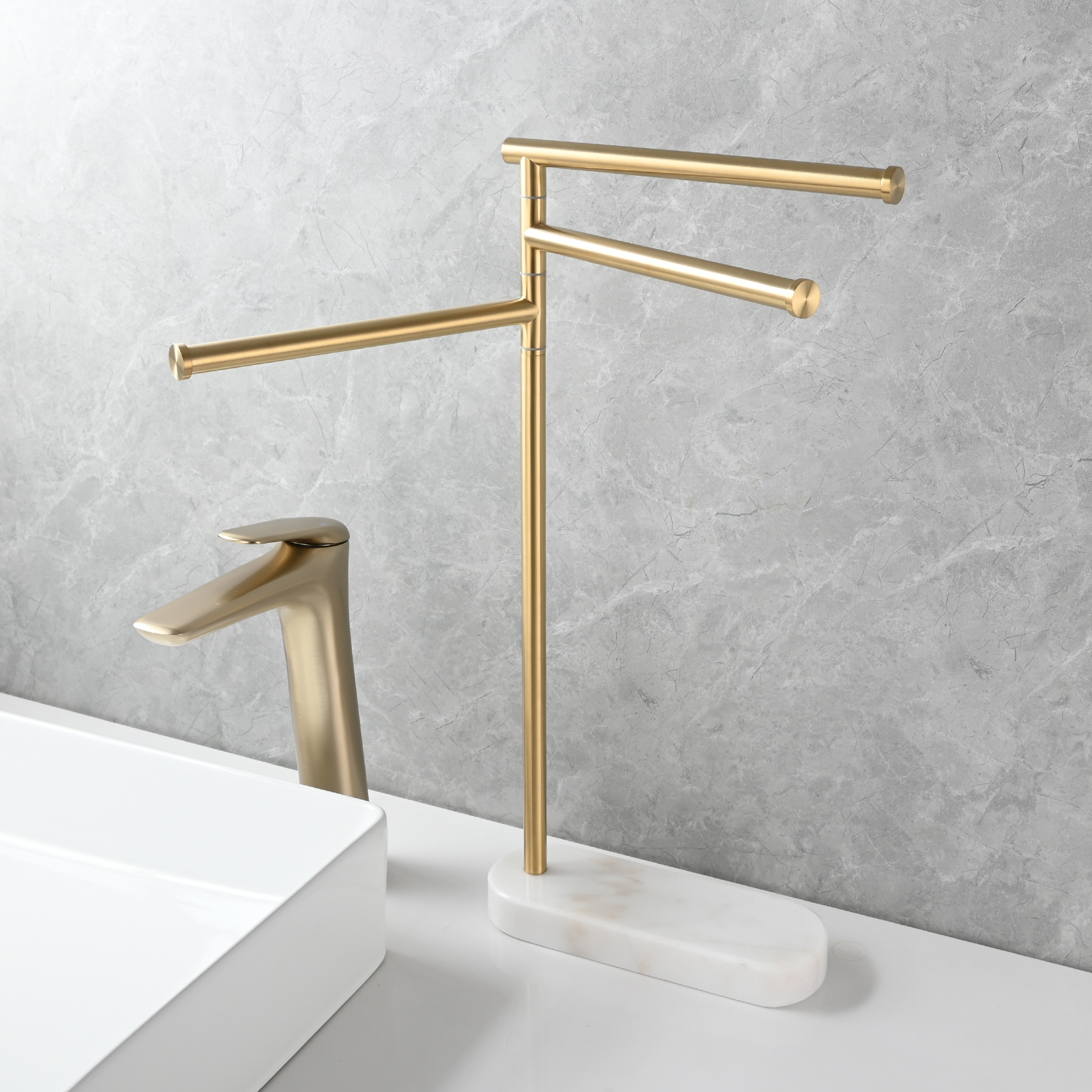 Tecmolog Stainlee Steel Marble Towel Rack,Standing Towel Rack Double or (Three) Rod for Bathroom Floor