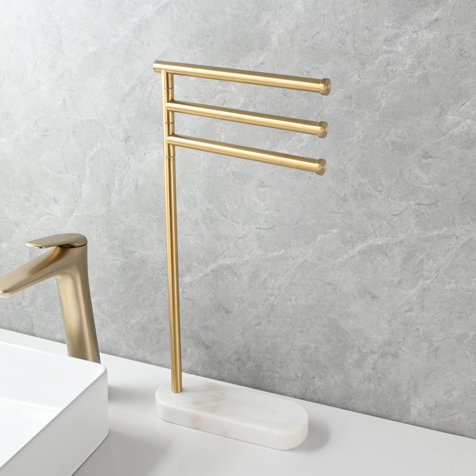 Tecmolog Stainlee Steel Marble Towel Rack,Standing Towel Rack Double or (Three) Rod for Bathroom Floor