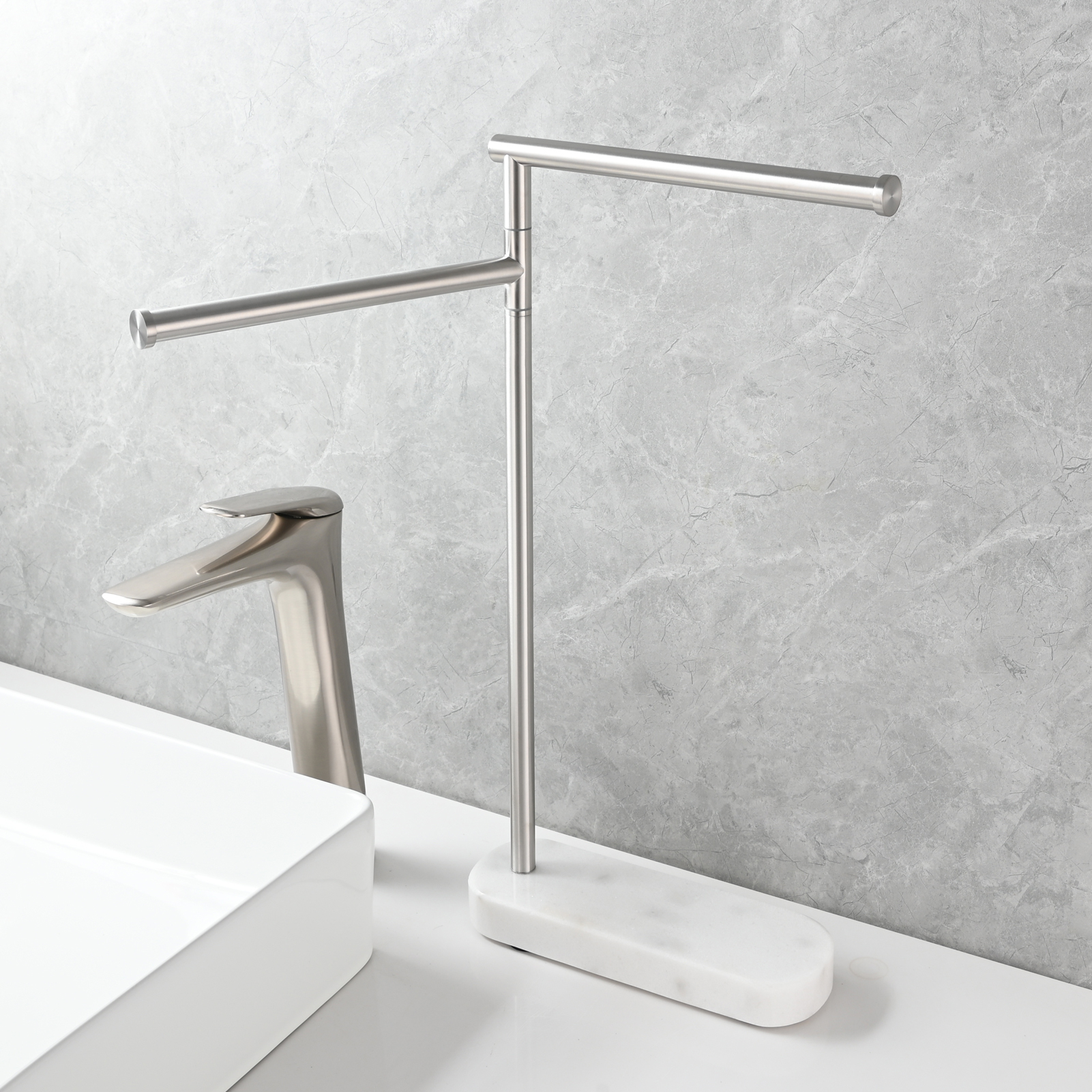 Tecmolog Stainlee Steel Marble Towel Rack,Standing Towel Rack Double or (Three) Rod for Bathroom Floor