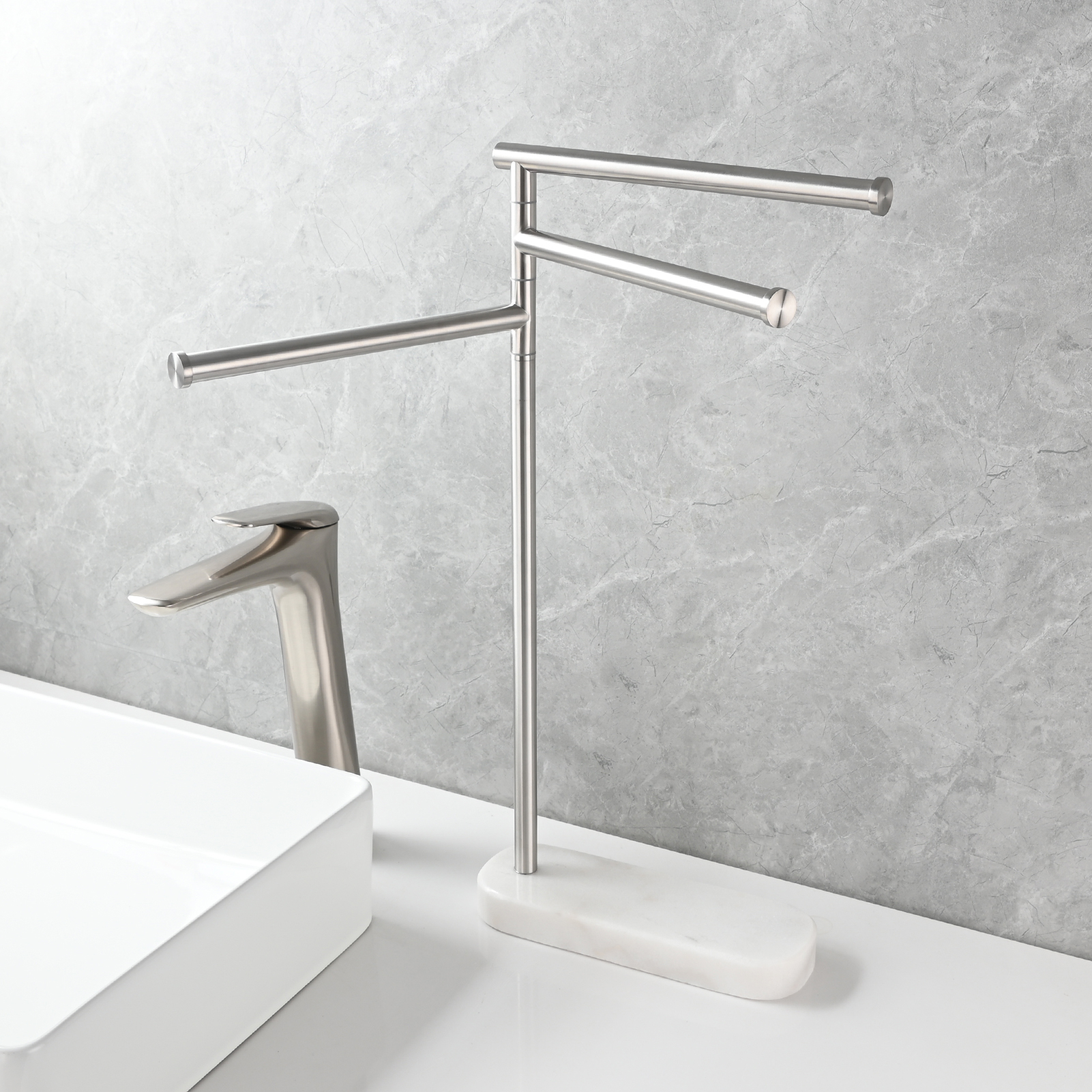 Tecmolog Stainlee Steel Marble Towel Rack,Standing Towel Rack Double or (Three) Rod for Bathroom Floor