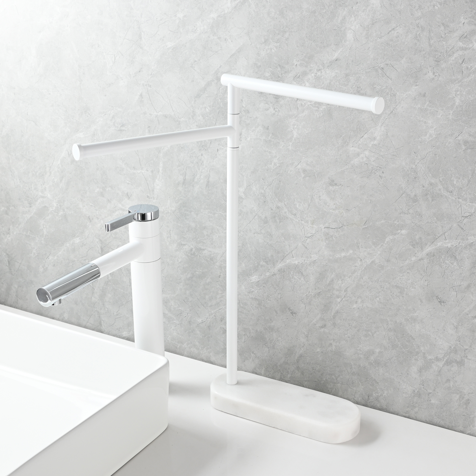 Tecmolog Stainlee Steel Marble Towel Rack,Standing Towel Rack Double or (Three) Rod for Bathroom Floor