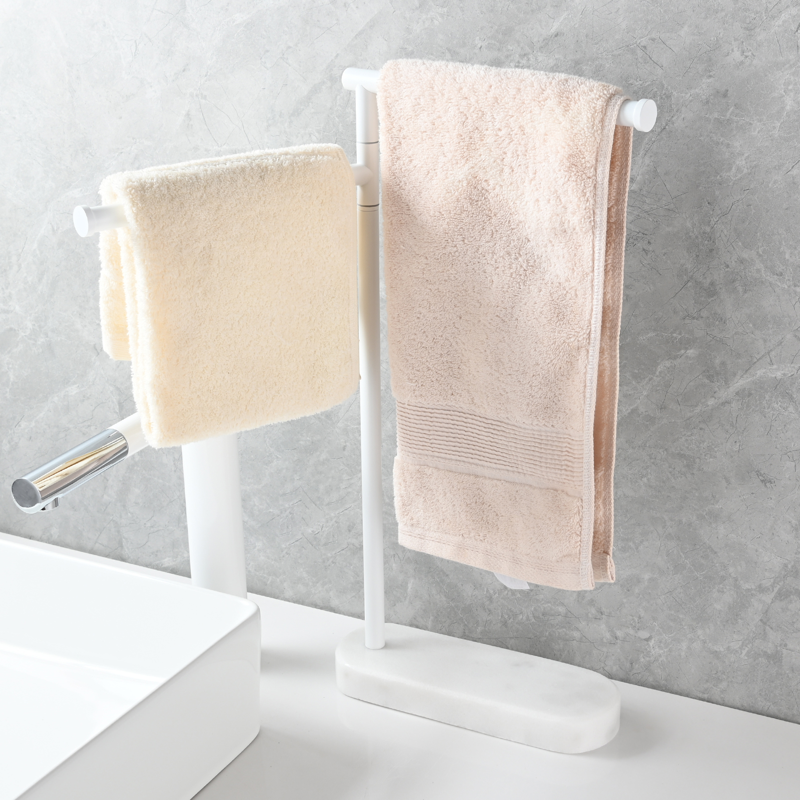 Tecmolog Stainlee Steel Marble Towel Rack,Standing Towel Rack Double or (Three) Rod for Bathroom Floor