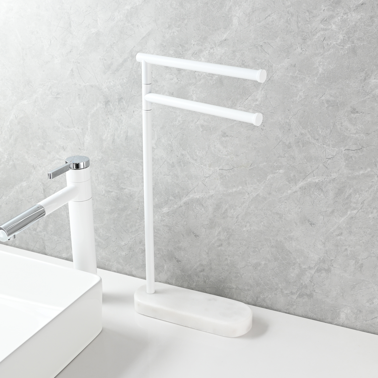 Tecmolog Stainlee Steel Marble Towel Rack,Standing Towel Rack Double or (Three) Rod for Bathroom Floor