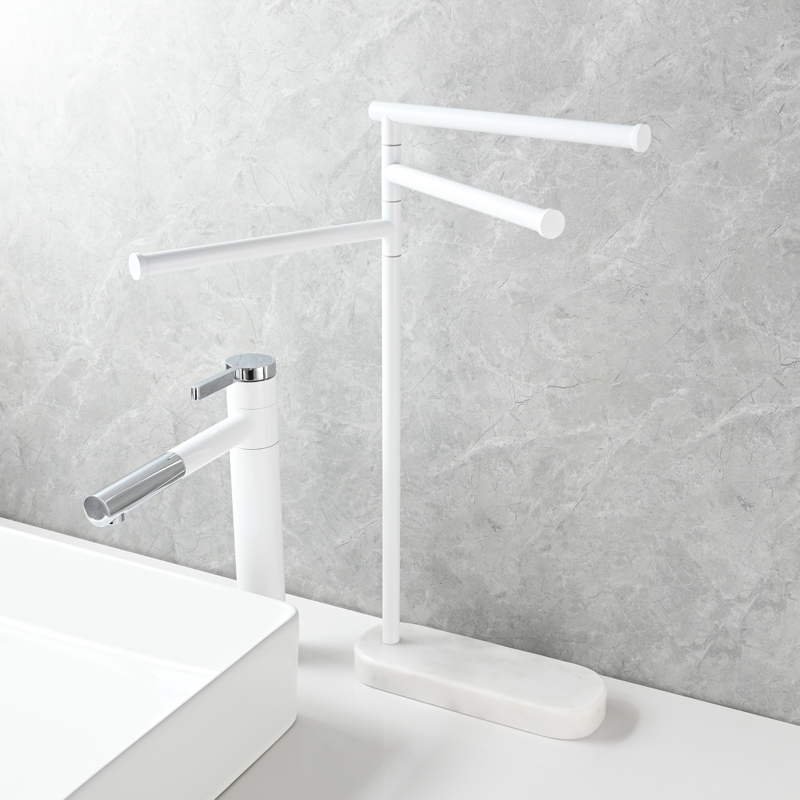 Tecmolog Stainlee Steel Marble Towel Rack,Standing Towel Rack Double or (Three) Rod for Bathroom Floor