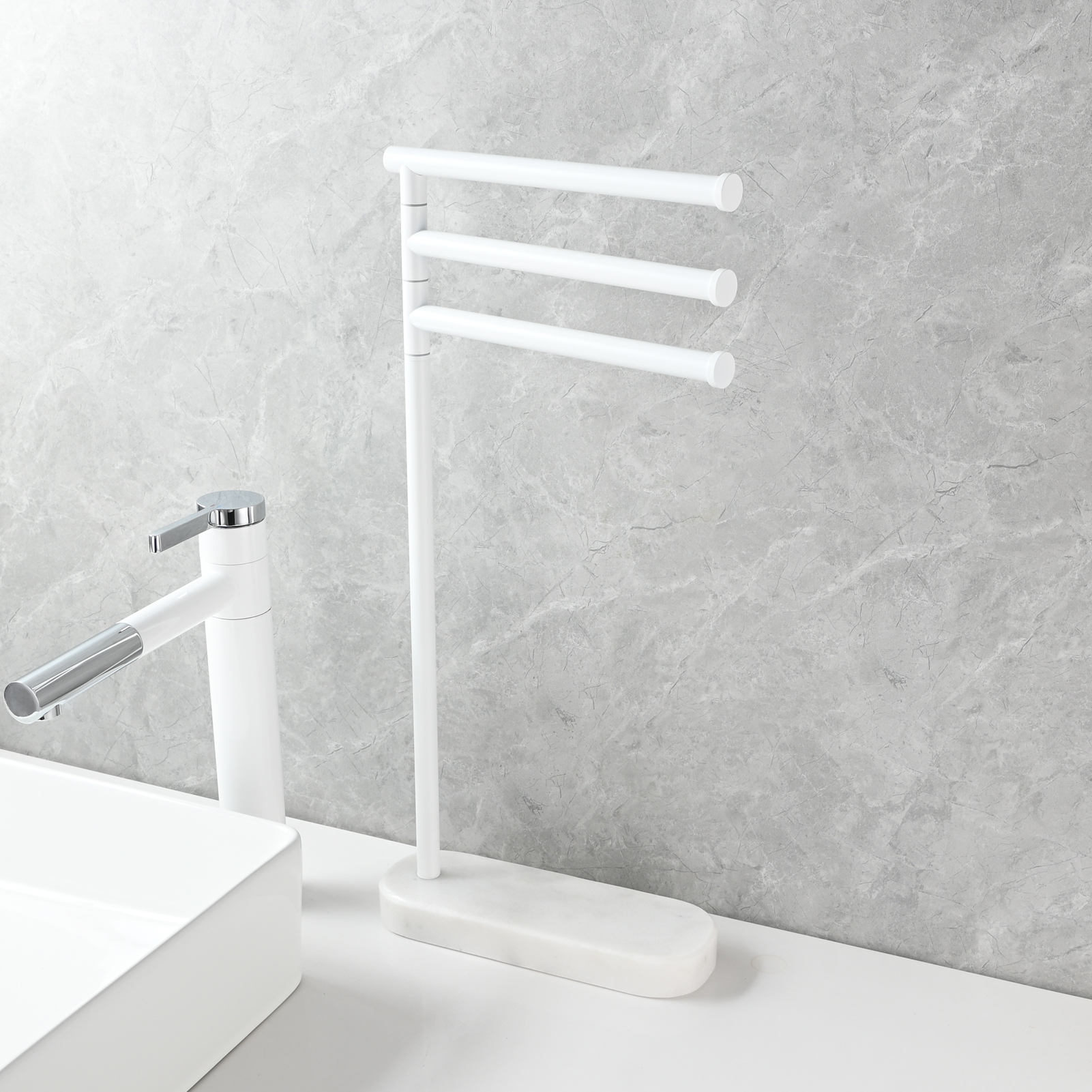 Tecmolog Stainlee Steel Marble Towel Rack,Standing Towel Rack Double or (Three) Rod for Bathroom Floor