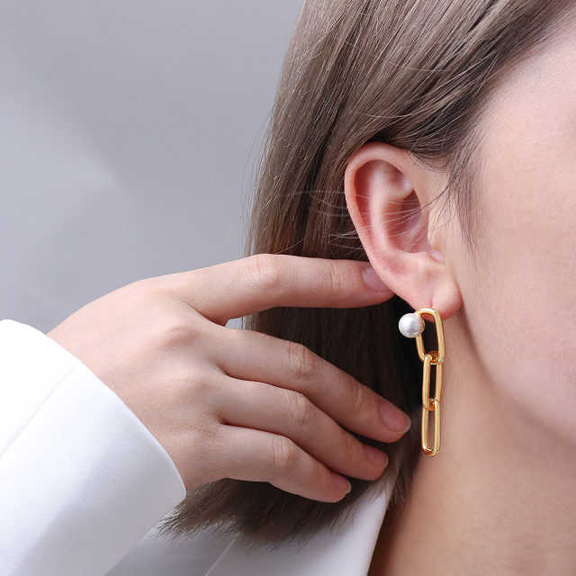 Brinco Elos  e Perola  Shell  XYE104220-1 earring