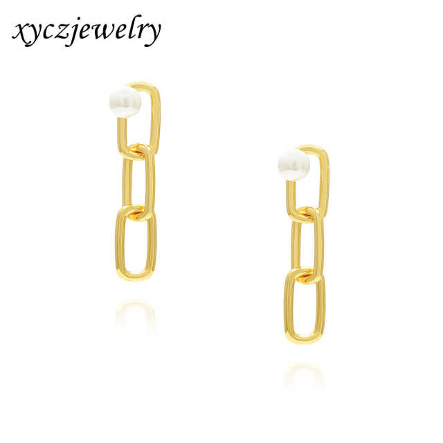 Brinco Elos  e Perola  Shell  XYE104220-1 earring