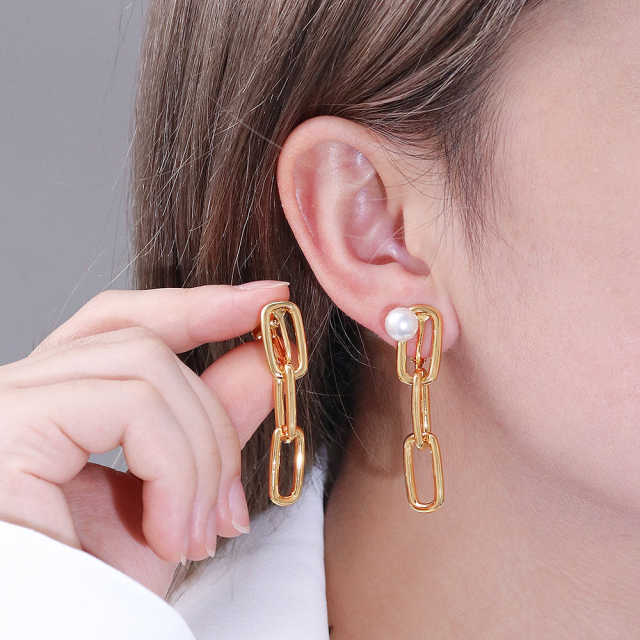 Brinco Elos  e Perola  Shell  XYE104220-4 earring