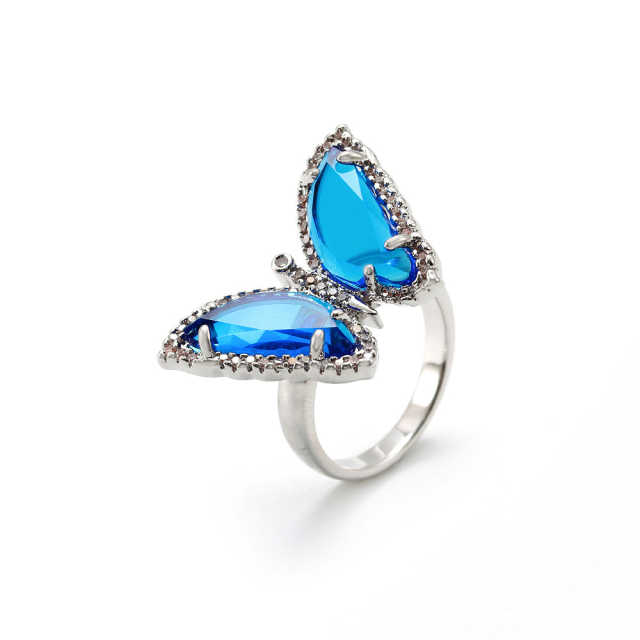 Anel Borboleta com cristal azul e zircônias no atacado - XYS100967
