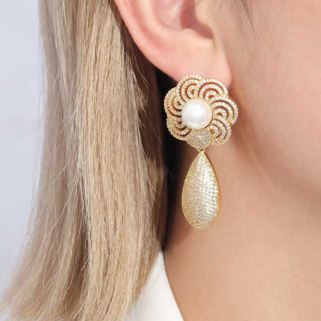 DESC Brinco Flor de Pérola Luxo XYE102497 earring