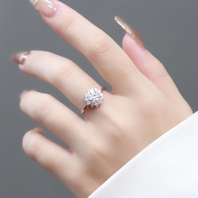 Anel flor Moissanite Prata 925