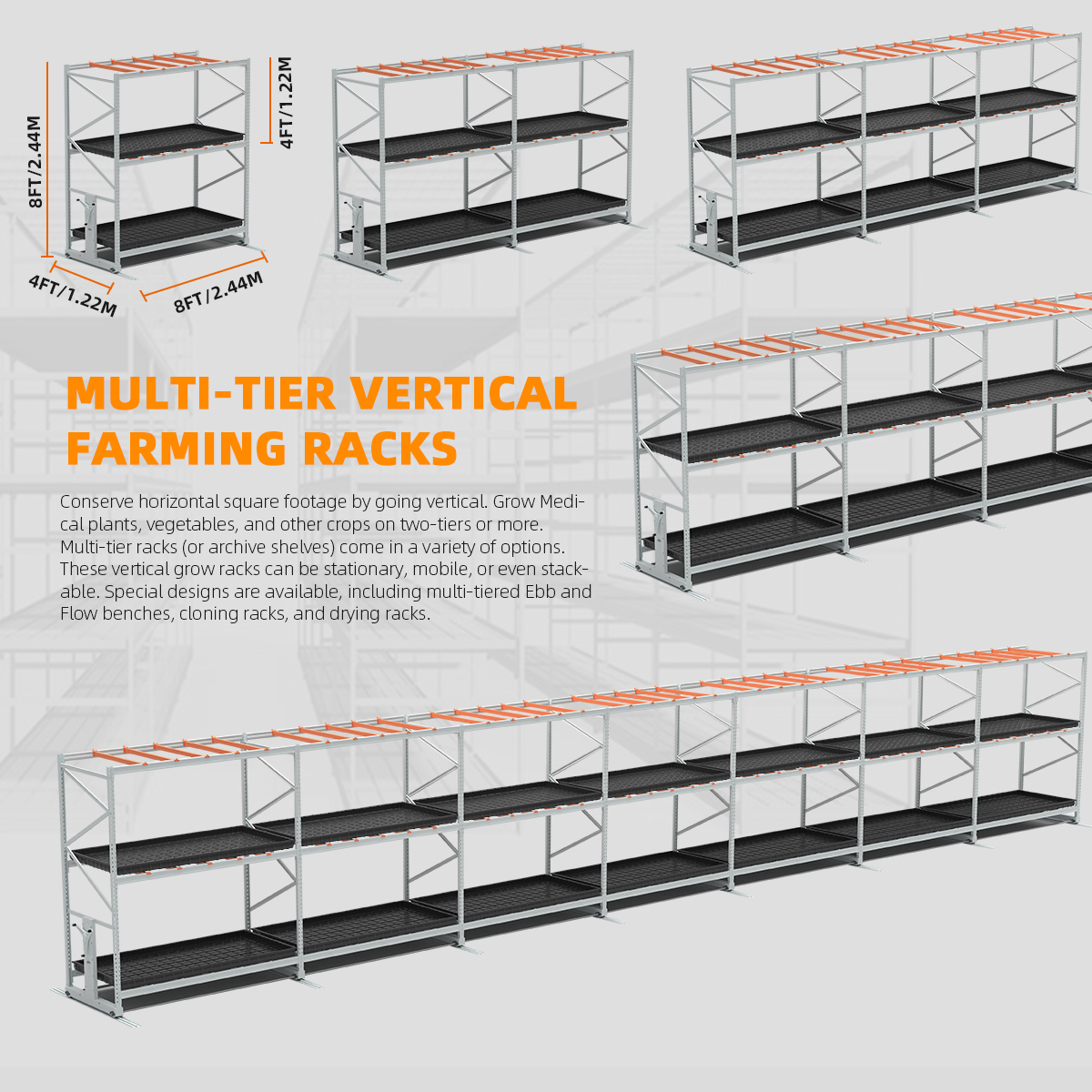 Custom Multi Tier Indoor Cultivation Plant Led Grow System Movable Rolling Hydroponic Vertical Farming Mobile Grow Rack