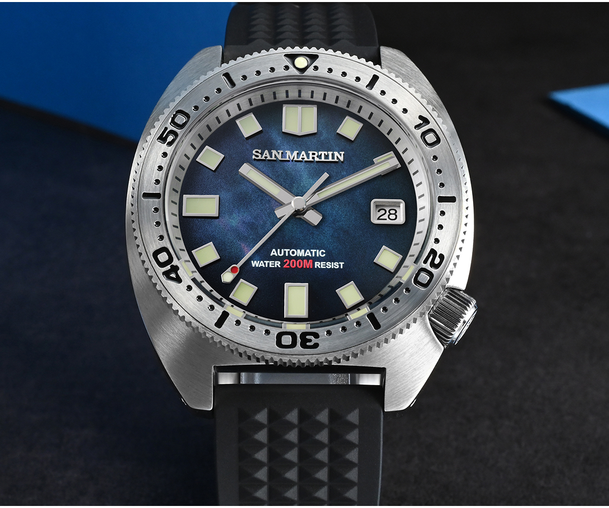 San Martin Men Diver Watch 6105 Turtle NH35 MOP Wave Kanagawa