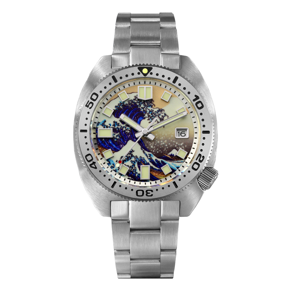 San Martin Men Diver Watch 6105 Turtle NH35 MOP Wave Kanagawa