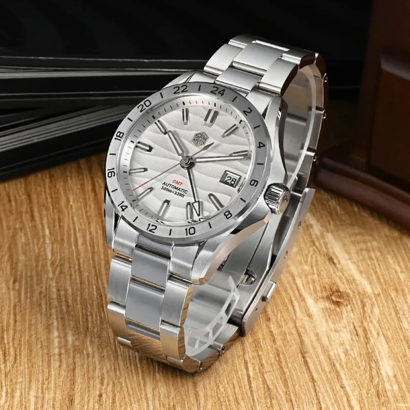 SAN MARTIN SN0129 GMT 自動巻き腕時計 ホワイト San Martin New New 39mm Luxury Men's Business Dress GMT