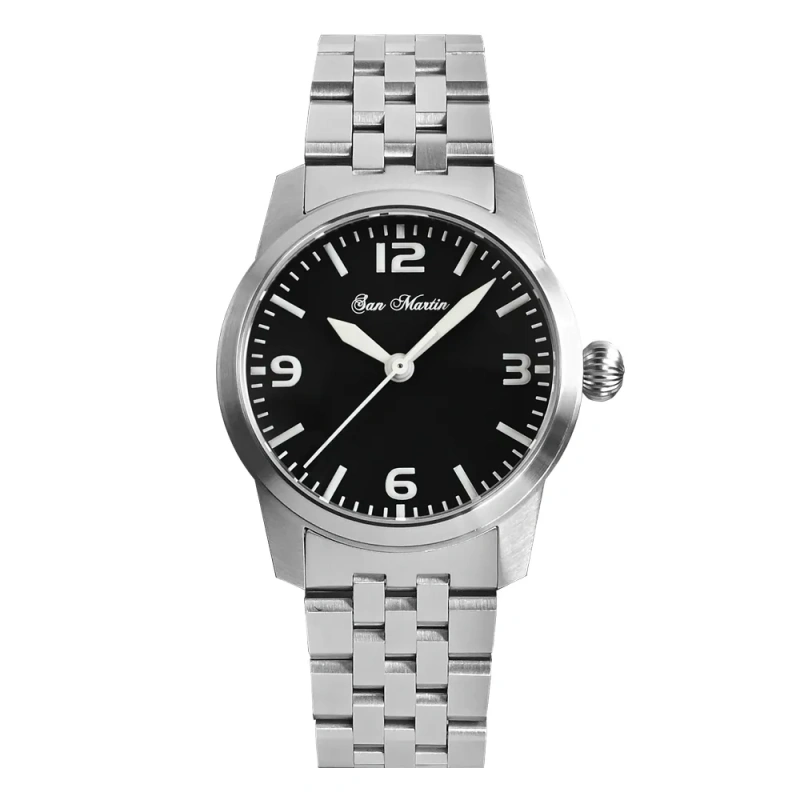San Martin 38mm Pilot Military Simple Men Watches YN55 Automatic Mechanical Stainless Steel Bracelet 10 Bar Waterproof Luminous