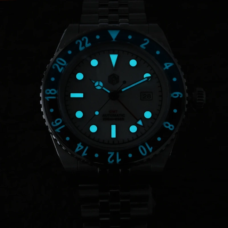 San Martin New 40mm Luxury GMT Sports Style Full Luminous Bidirectional Bezel Men Automatic Mechanical Watch Sapphire 20Bar BGW9