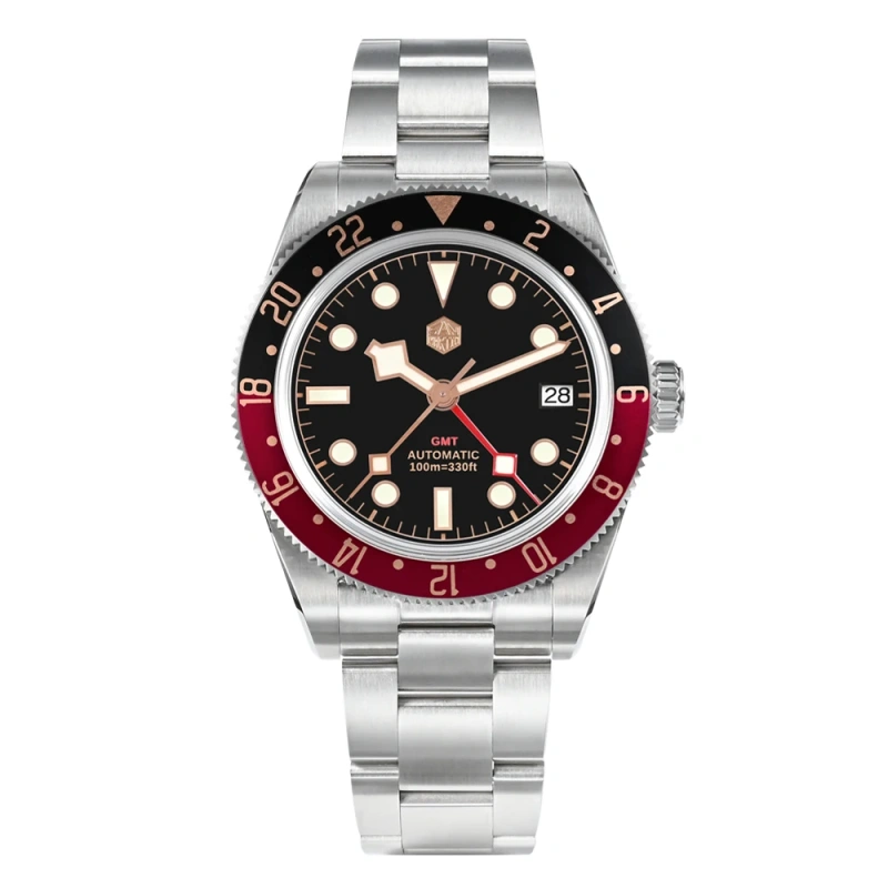 San Martin 39mm Rose Gold Classic Retro Mens Watch Luxury Sapphire NH34 GMT Automatic Mechanical 3H Date Waterproof 100m SN0109