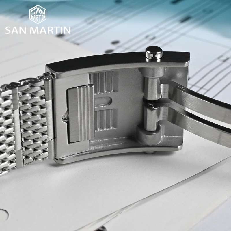 San Martin Mesh Milanese Bracelet Stainless Steel Watch Parts For 20mm Curved End Links Small Fly Adjustable Clasp For SN0054