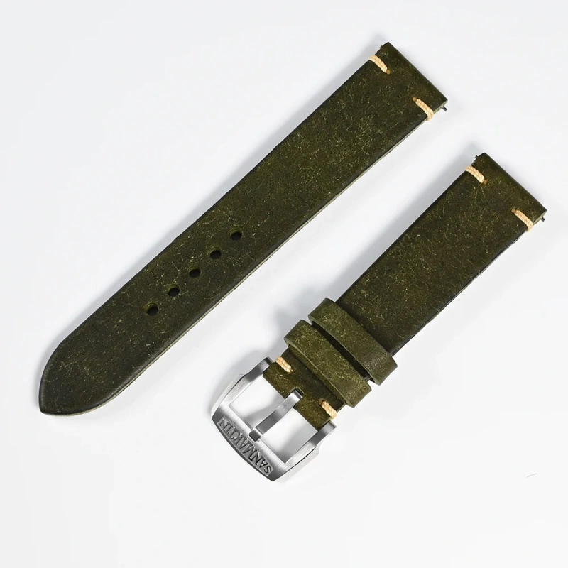 San Martin Leather Strap Quick Release Suitable For 20mm 22mm General Type Watch Bands 316L Stainless Steel Buckle Watch Parts