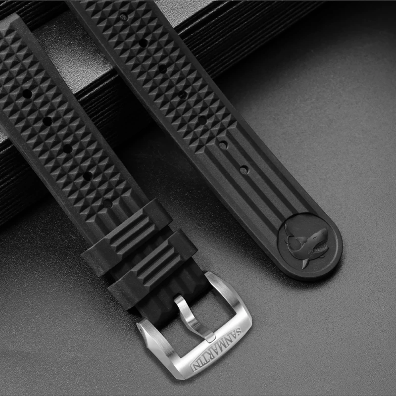 San Martin Watch Parts Waterproof Fluorine Rubber Strap Stainless Steel/Bronze Buckle No Insert 20mm For 62MAS 007 Watch