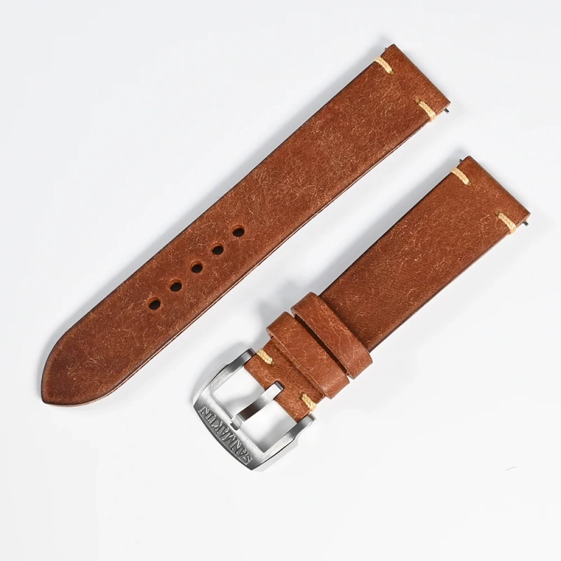 San Martin Leather Strap Quick Release Suitable For 20mm 22mm General Type Watch Bands 316L Stainless Steel Buckle Watch Parts