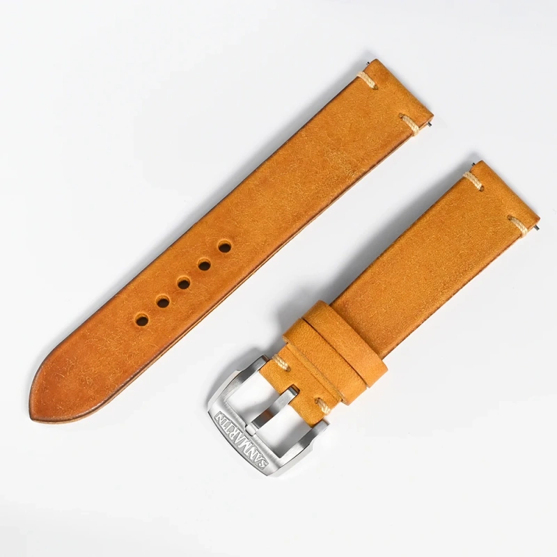 San Martin Leather Strap Quick Release Suitable For 20mm 22mm General Type Watch Bands 316L Stainless Steel Buckle Watch Parts