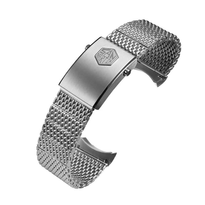 San Martin Mesh Milanese Bracelet Stainless Steel Watch Parts For 20mm Curved End Links Small Fly Adjustable Clasp For SN0054