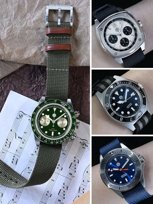 San Martin High Quality Nylon Strap 20mm Pilot Military Watch Band Universal Type Fashion Sports Strap 316L Buckle Watch Parts