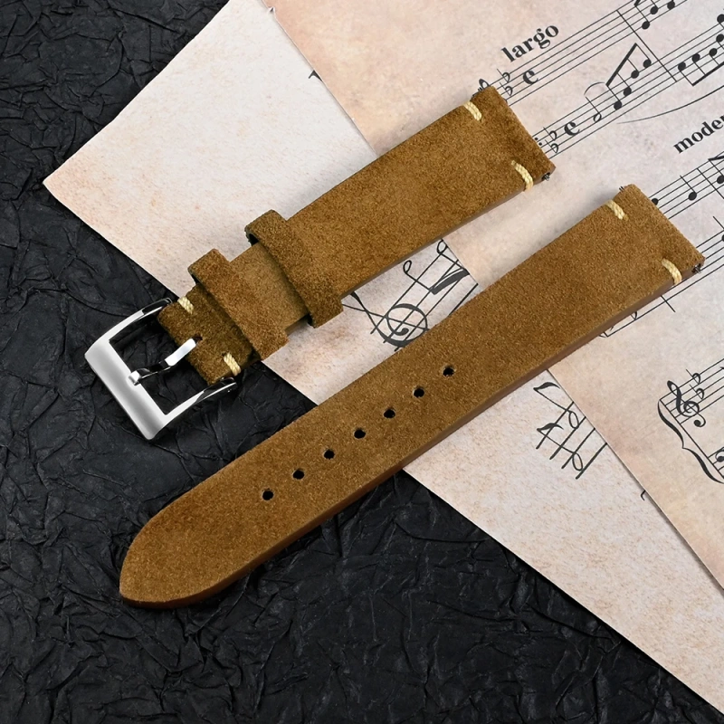 San Martin Suede Leather Straps 20mm Vintage High Quality Watch Bands Quick Release Stitching Strap Replacement Watch Parts