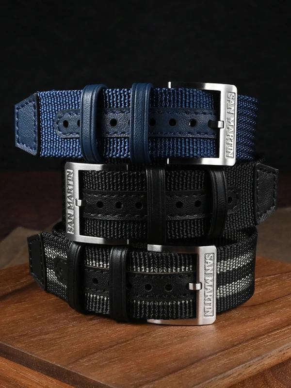 San Martin High Quality Nylon Strap 20mm Pilot Military Watch Band Universal Type Fashion Sports Strap 316L Buckle Watch Parts