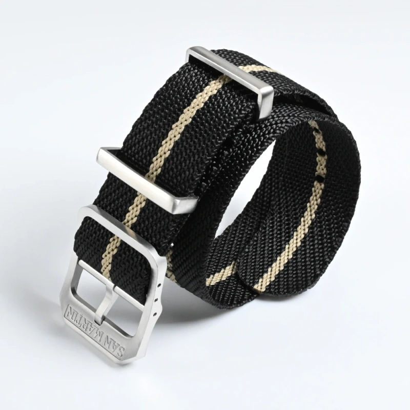 San Martin High Quality 20mm Universal Nylon Strap Pilot Watch Band Type Sports Paratrooper Strap 316L Buckle Watch Parts