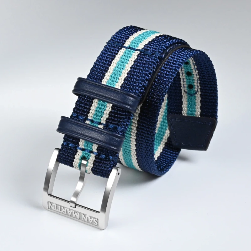 San Martin High Quality Colorful Nylon Strap Spliced Leather Material 20mm Universal Type Watch Band 316L Stainless Steel Buckle