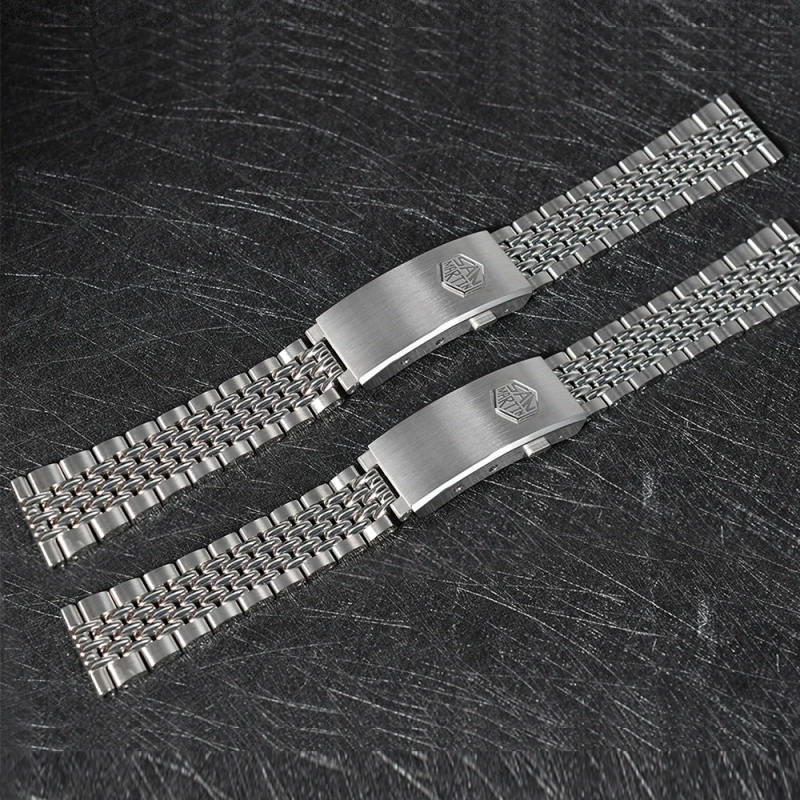 San Martin Watch Band Beads Of Rice Style Bracelet Stainless Steel Flat Ends With Fly Adjustable Clasp For 20mm Universal Strap