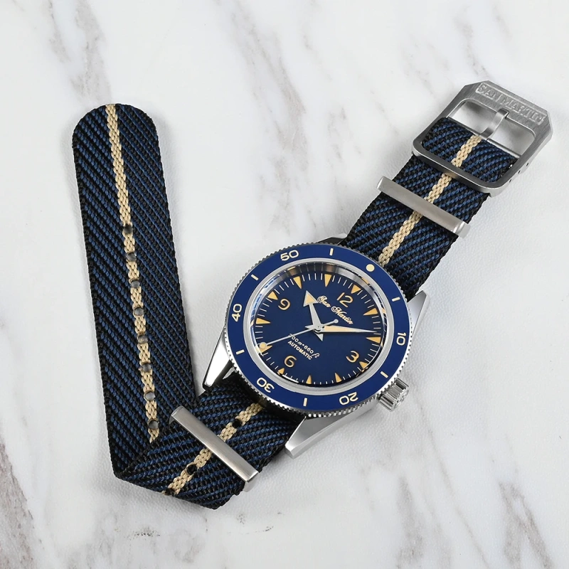 San Martin High Quality 20mm Universal Nylon Strap Pilot Watch Band Type Sports Paratrooper Strap 316L Buckle Watch Parts