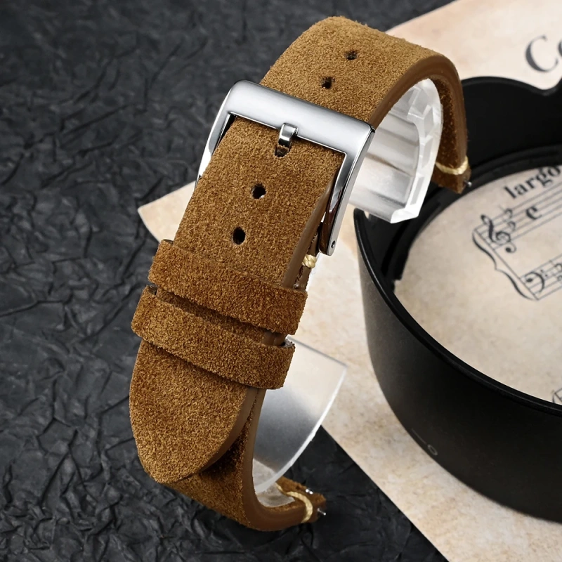 San Martin Suede Leather Straps 20mm Vintage High Quality Watch Bands Quick Release Stitching Strap Replacement Watch Parts