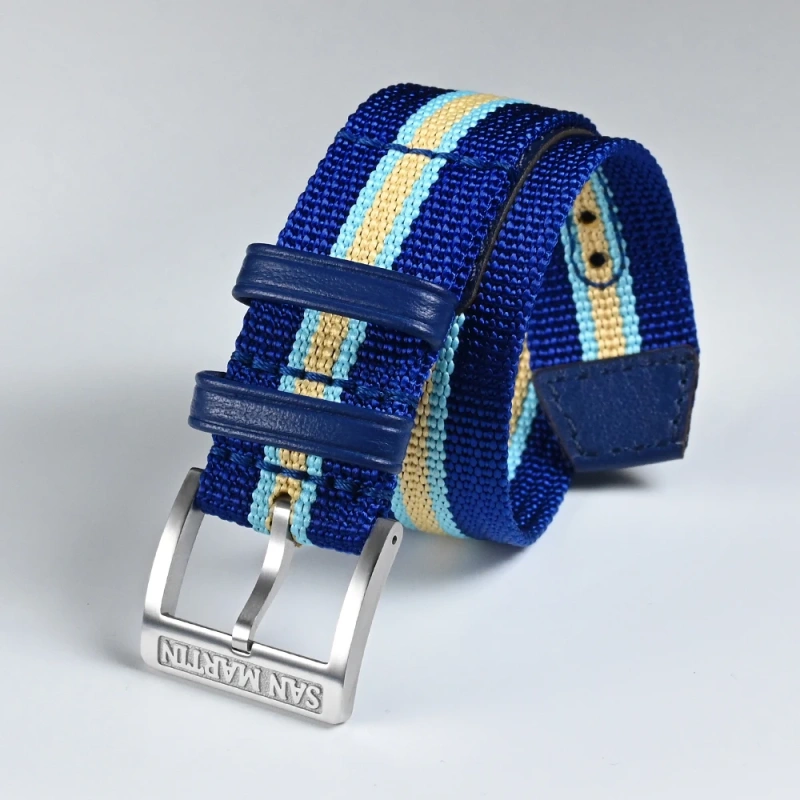 San Martin High Quality Colorful Nylon Strap Spliced Leather Material 20mm Universal Type Watch Band 316L Stainless Steel Buckle
