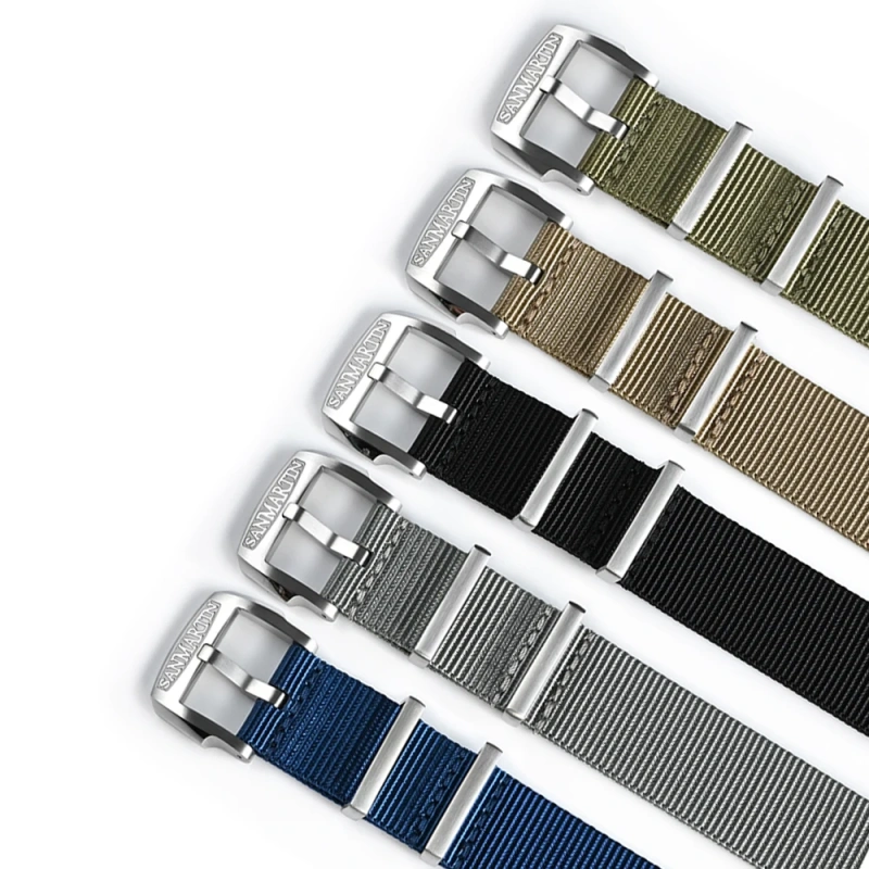 San Martin Nylon Strap High Quality Pilot Military Watch Band 20mm 22mm Universal Type Sports Paratrooper Strap Watch Parts
