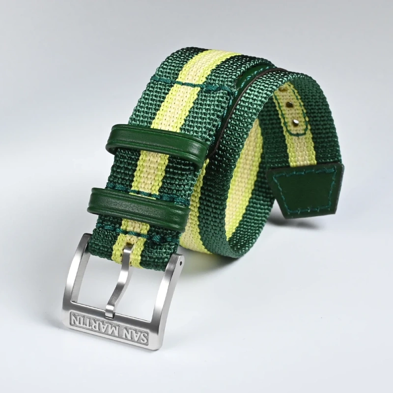 San Martin High Quality Colorful Nylon Strap Spliced Leather Material 20mm Universal Type Watch Band 316L Stainless Steel Buckle