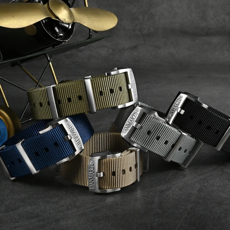 San Martin Nylon Strap High Quality Pilot Military Watch Band 20mm 22mm Universal Type Sports Paratrooper Strap Watch Parts