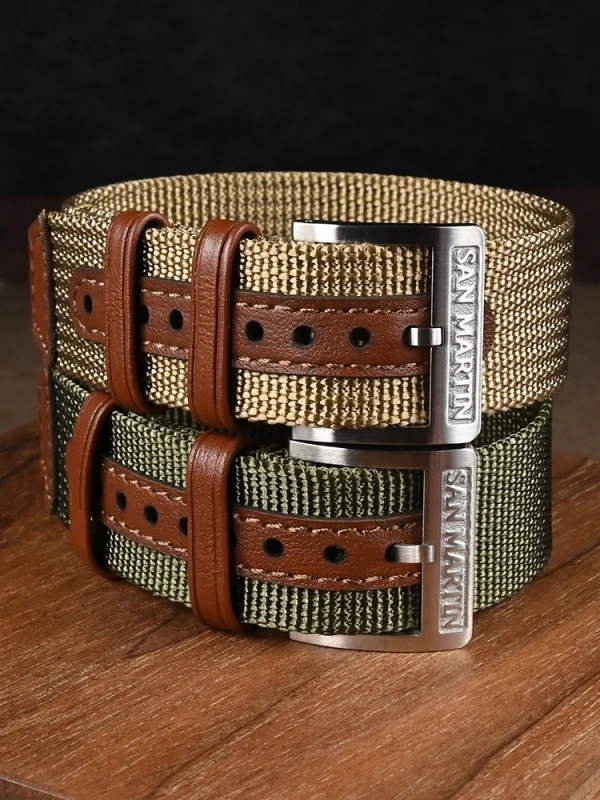 San Martin High Quality Nylon Strap 20mm Pilot Military Watch Band Universal Type Fashion Sports Strap 316L Buckle Watch Parts