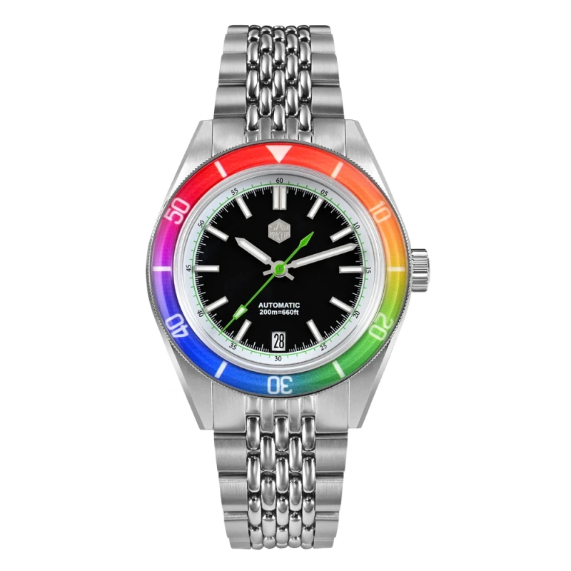 San Martin 39.5mm Sapphire Rainbow Bezel Summer NH35 Mens Watch Dive 20Bar Automatic Timepiece Luxury 6H Date Relogios SN0116B-1