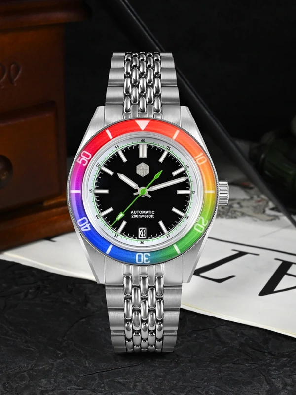 San Martin 39.5mm Sapphire Rainbow Bezel Summer NH35 Mens Watch Dive 20Bar Automatic Timepiece Luxury 6H Date Relogios SN0116B-1