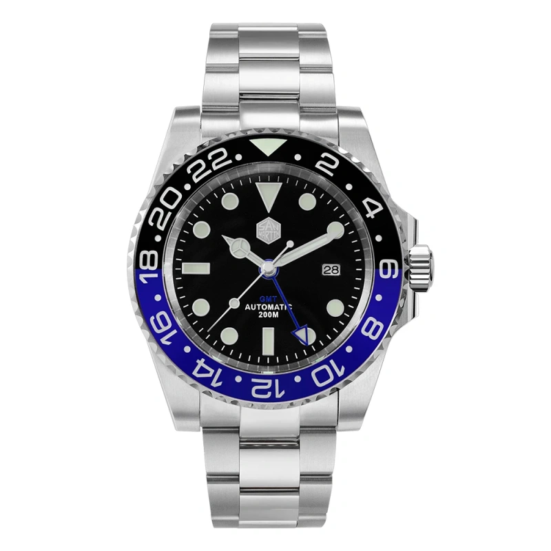 San Martin Luxury Men Mechanical Watches GMT Business Self Winding Wrist Watch Sapphire Waterproof 200m Date Full Luminous