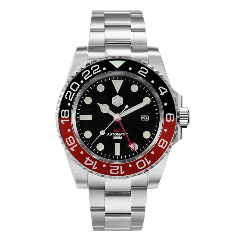 San Martin Luxury Men Mechanical Watches GMT Business Self Winding Wrist Watch Sapphire Waterproof 200m Date Full Luminous